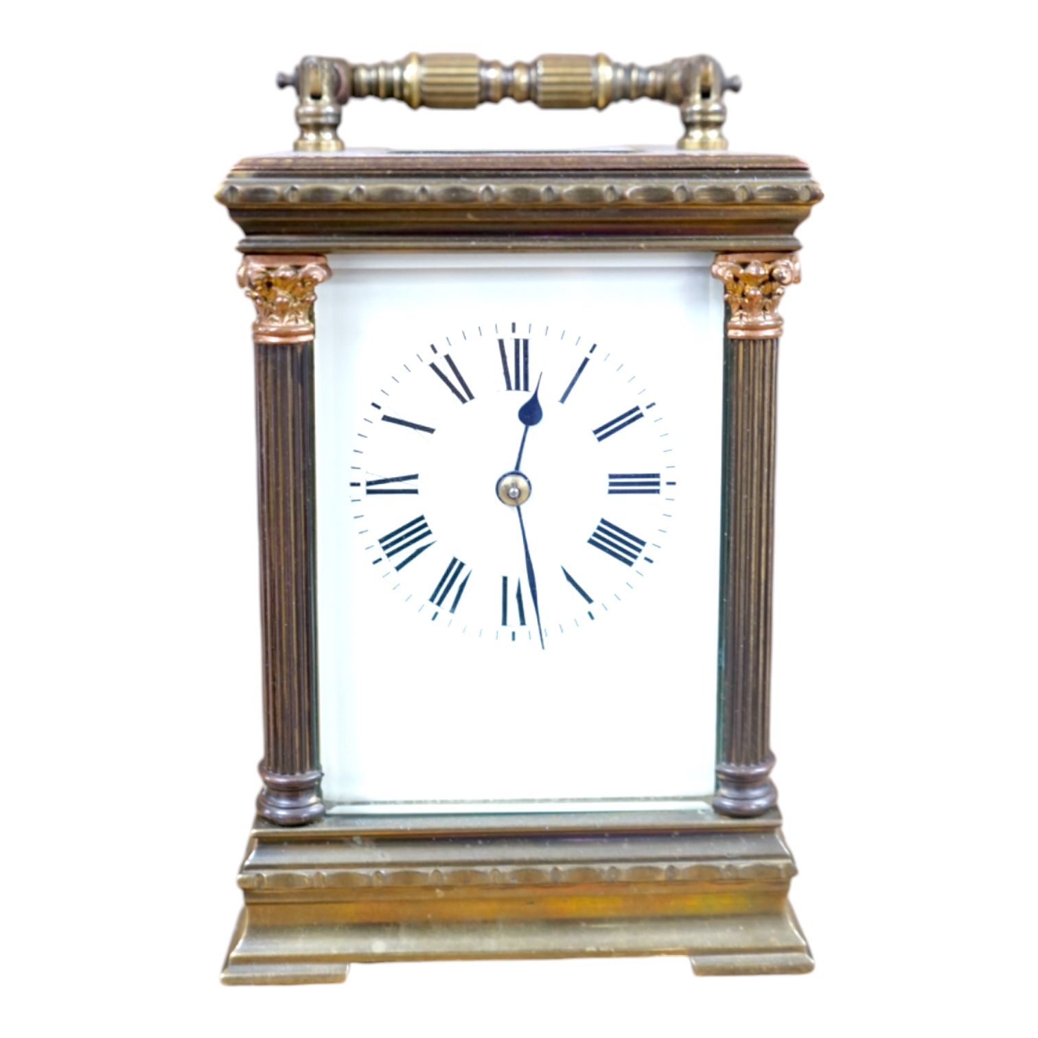 A French carriage timepiece in an architectural case, 18cm high. Condition - fair to good, untested